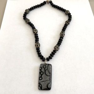 Handcrafted black glass bead necklace